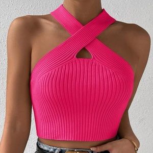 Hot pink knit crop top